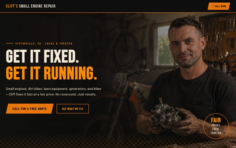 Website Ring or Refund built for Cliff's Small Engine Repair